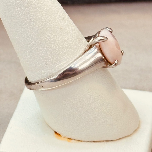 925 Sterling Silver Faceted Oval Rose Quartz Ring Wide Band Vintage - Picture 7 of 14